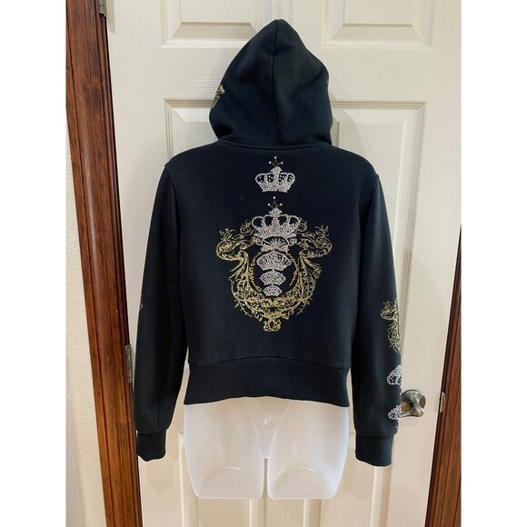 Reversible Womens Hoodie Jacket  Leopard Print & Black Embellished Design Juicy - Picture 6 of 9